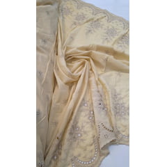 Layse Barrada dos 2 Lados Bicolor Fundo Amarelo e Bordado Kaki  