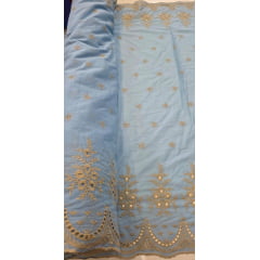 Layse Barrada dos 2 Lados Bicolor Fundo Azul Serenity e Bordado Kaki 