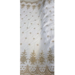 Layse Barrada dos 2 Lados Bicolor Fundo Branco e Bordado Kaki 