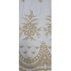 Layse Barrada dos 2 Lados Bicolor Fundo Branco e Bordado Kaki 