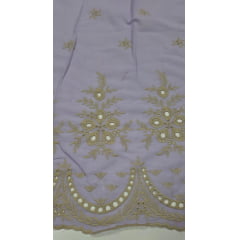 Layse Barrada dos 2 Lados Bicolor Fundo Lilás e Bordado Kaki   