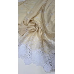 Layse Bordada Amarelo Claro com Barrado em Renda Guipir Branca 664