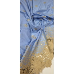 Layse Bordada Azul Celeste com Barrado em Renda Guipir Kaki 664