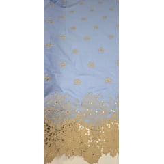 Layse Bordada Azul Celeste com Barrado em Renda Guipir Kaki 664