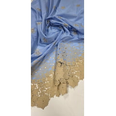 Layse Bordada Azul Celeste com Barrado em Renda Guipir Kaki 664