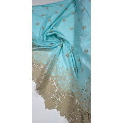 Layse Bordada Azul com Barrado em Renda Guipir Kaki 664