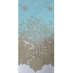 Layse Bordada Azul com Barrado em Renda Guipir Kaki 664