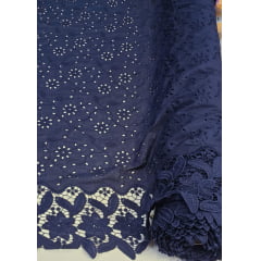 Layse Bordada Barrada em Guipir Azul Marinho Modelo I25  