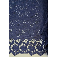 Layse Bordada Barrada em Guipir Azul Marinho Modelo I25  