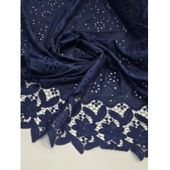 Layse Bordada Barrada em Guipir Azul Marinho Modelo I25  