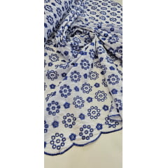 Layse Bordada Bicolor Fundo Branco Bordado Azul Royal I32