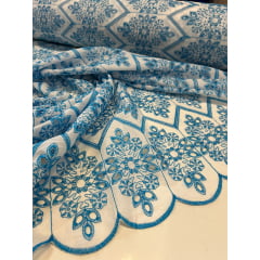 Layse Bordada Bicolor Fundo Branco com Bordado Azul Turquesa Modelo N37