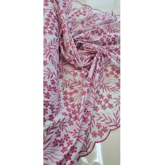 Layse Bordada Bicolor Fundo Branco e Pink Modelo ST01