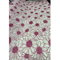 Layse Bordada Bicolor Margaridas Fundo Branco Bordados em Pink