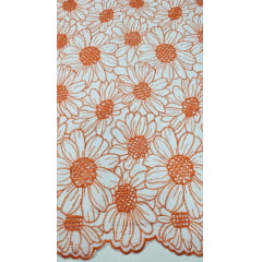 Layse Bordada Bicolor Margaridas Fundo Branco com Bordado Laranja