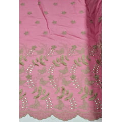 Layse Bordada Premium 3D Bicolor Rosa Chiclete com Kaki   