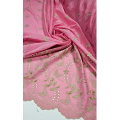 Layse Bordada Premium 3D Bicolor Rosa Chiclete com Kaki   
