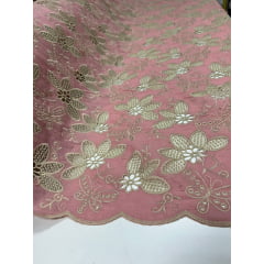 Layse Bordada Premium Bicolor Fundo Rosê Bordado em Kaki Modelo 02