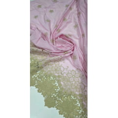 Layse Bordada Rosa Bebê com Barrado em Renda Guipir Kaki 664