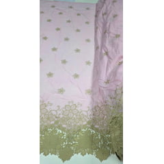 Layse Bordada Rosa Bebê com Barrado em Renda Guipir Kaki 664