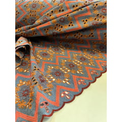 Layse Jeans Bordada Terracota com Coral