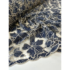 Layse Richelieu Bicolor Azul Marinho com Kaki    