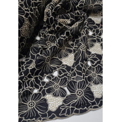 Layse Richelieu Bicolor Preto e Kaki Flores I16 