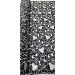 Layse Richelieu Bicolor Preto e Kaki Flores I16 