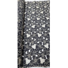 Layse Richelieu Bicolor Preto e Kaki Flores I16 