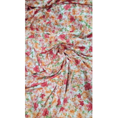Malha Layse Estampada Floral Fundo Branco