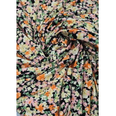 Malha Layse Estampada Floral Fundo Preto