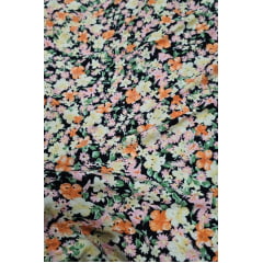 Malha Layse Estampada Floral Fundo Preto