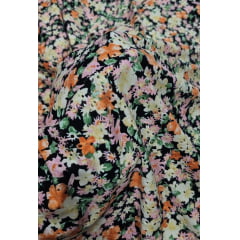 Malha Layse Estampada Floral Fundo Preto
