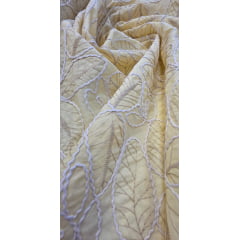Cambraia de Algodão Bordado Cordonê Bicolor Folhagens Amarelo