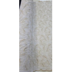 Cambraia de Algodão Bordado Cordonê Bicolor Folhagens Branco