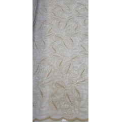 Cambraia de Algodão Bordado Cordonê Bicolor Folhagens Branco