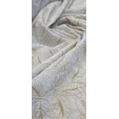 Cambraia de Algodão Bordado Cordonê Bicolor Folhagens Branco
