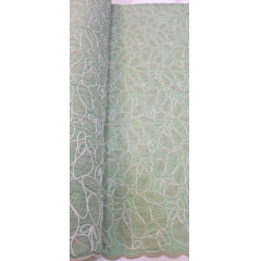 Cambraia de Algodão Bordado Cordonê Bicolor Folhagens Verde
