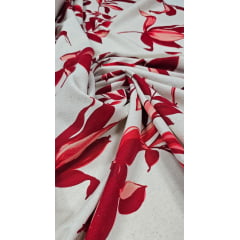 Linho Com Viscose Trovata Estampado Floral Vermelho