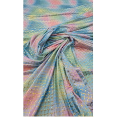 Malha Sereia Candy Collors com Escamas Douradas 