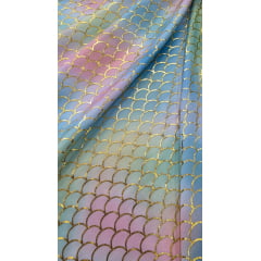Malha Sereia Candy Collors com Escamas Douradas 