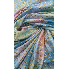 Malha Sereia Candy Collors com Escamas Douradas 