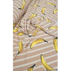 Microfibra Estampada com Elastano Nude com Bananas