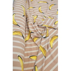 Microfibra Estampada com Elastano Nude com Bananas
