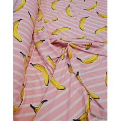 Microfibra Estampada com Elastano Rosa Bebê com Bananas 