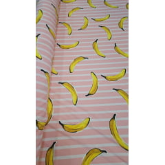 Microfibra Estampada com Elastano Rosa Bebê com Bananas 