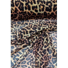 Mousseline Toque de Seda Digital Estampada Animal Print Onça 