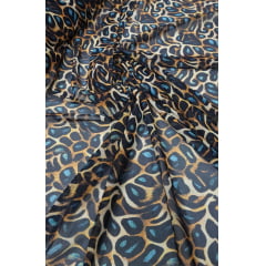 Mousseline Toque de Seda Digital Estampada Animal Print Onça Azul