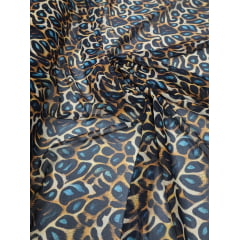 Mousseline Toque de Seda Digital Estampada Animal Print Onça Azul