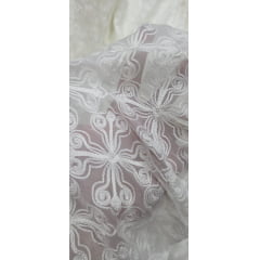 Mousseline Palha de Seda Bordada Litúrgica Off White